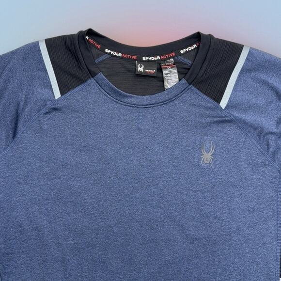SPYDER Men’s Large Blue Black Long Sleeve Thermal Base Layer Shirt - Picture 1 of 5